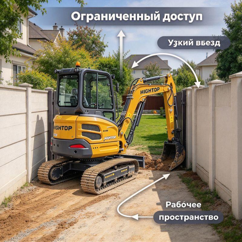 мини-экскаватор выполняет траншею рядом со зданием.jpeg